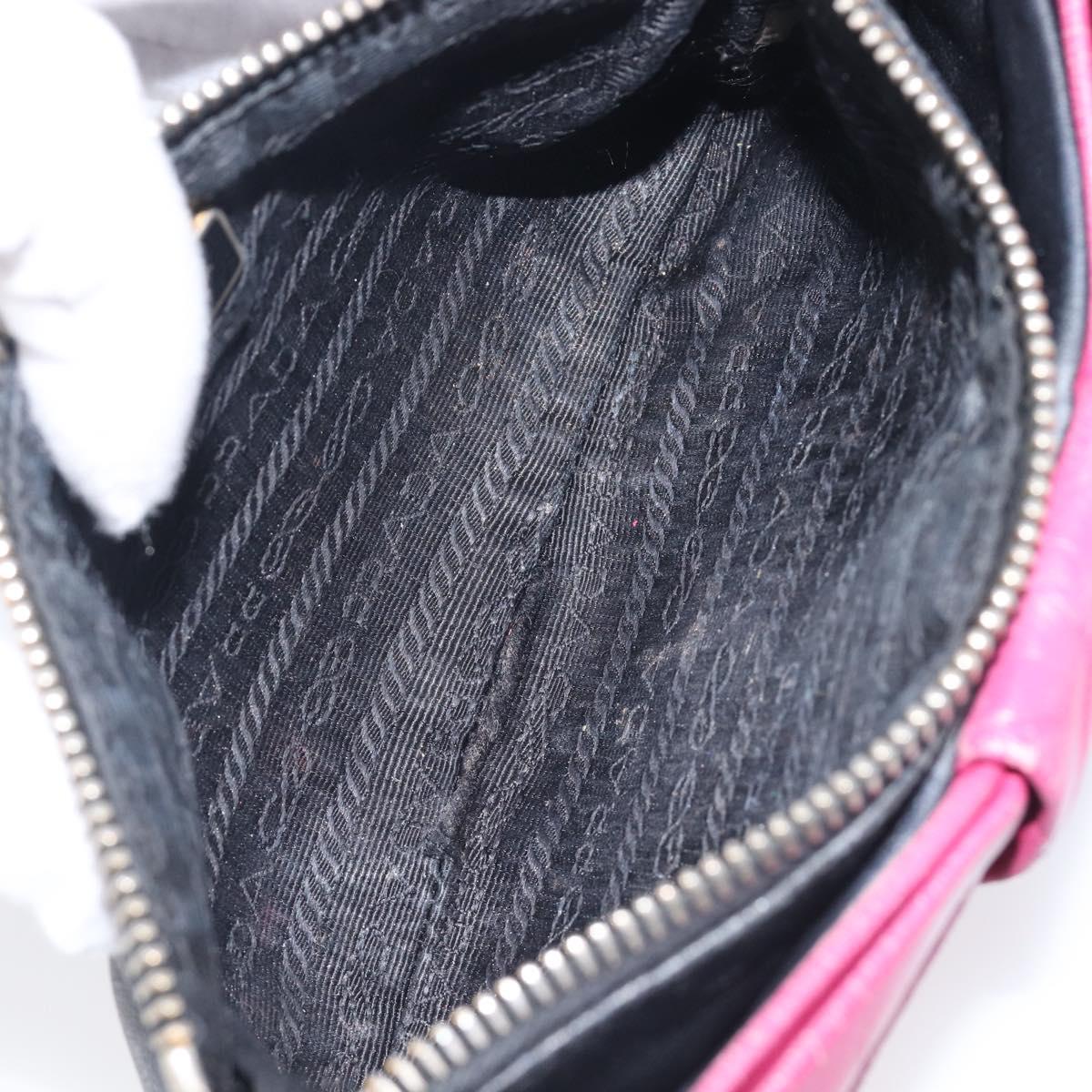 PRADA Ribbon Pouch Leather Black Gold Auth 210226