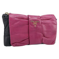 PRADA Ribbon Pouch Leather Black Gold Auth 210226