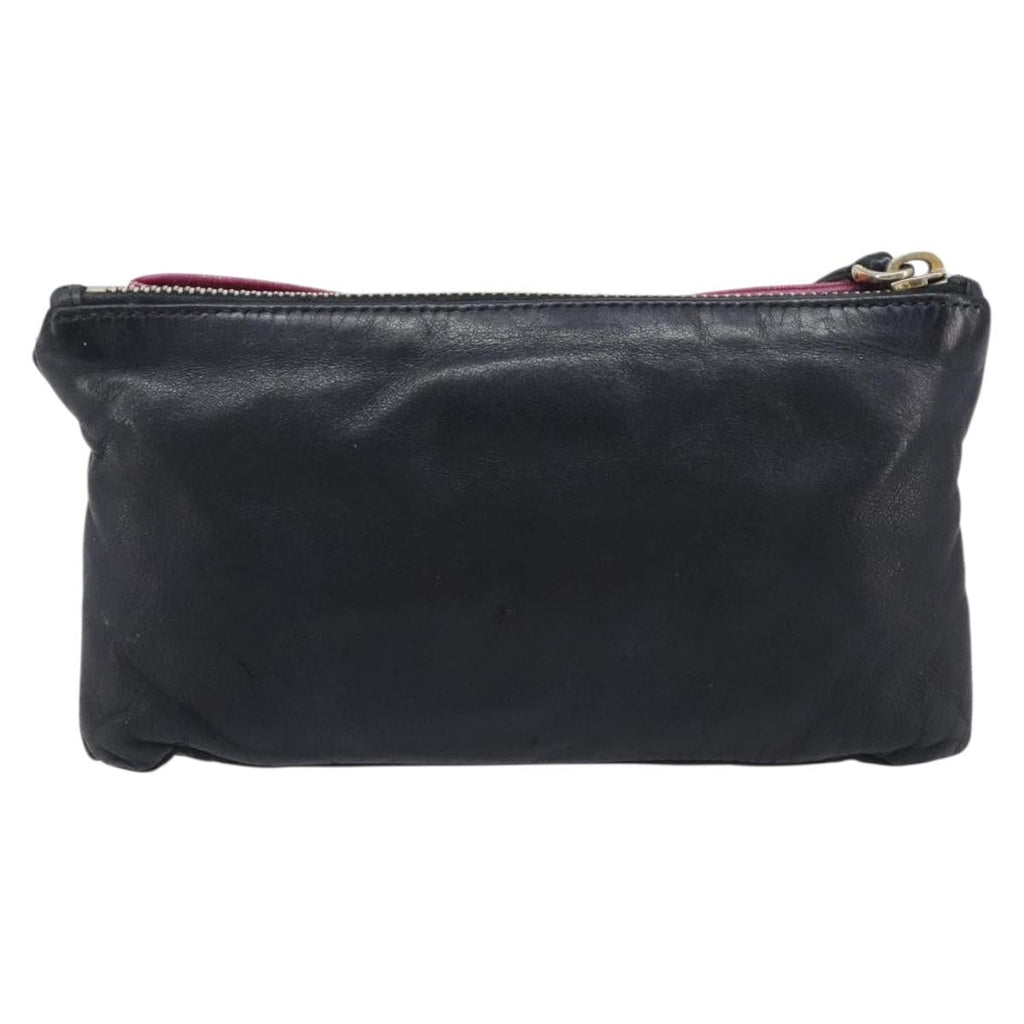 PRADA Ribbon Pouch Leather Black Gold Auth 210226