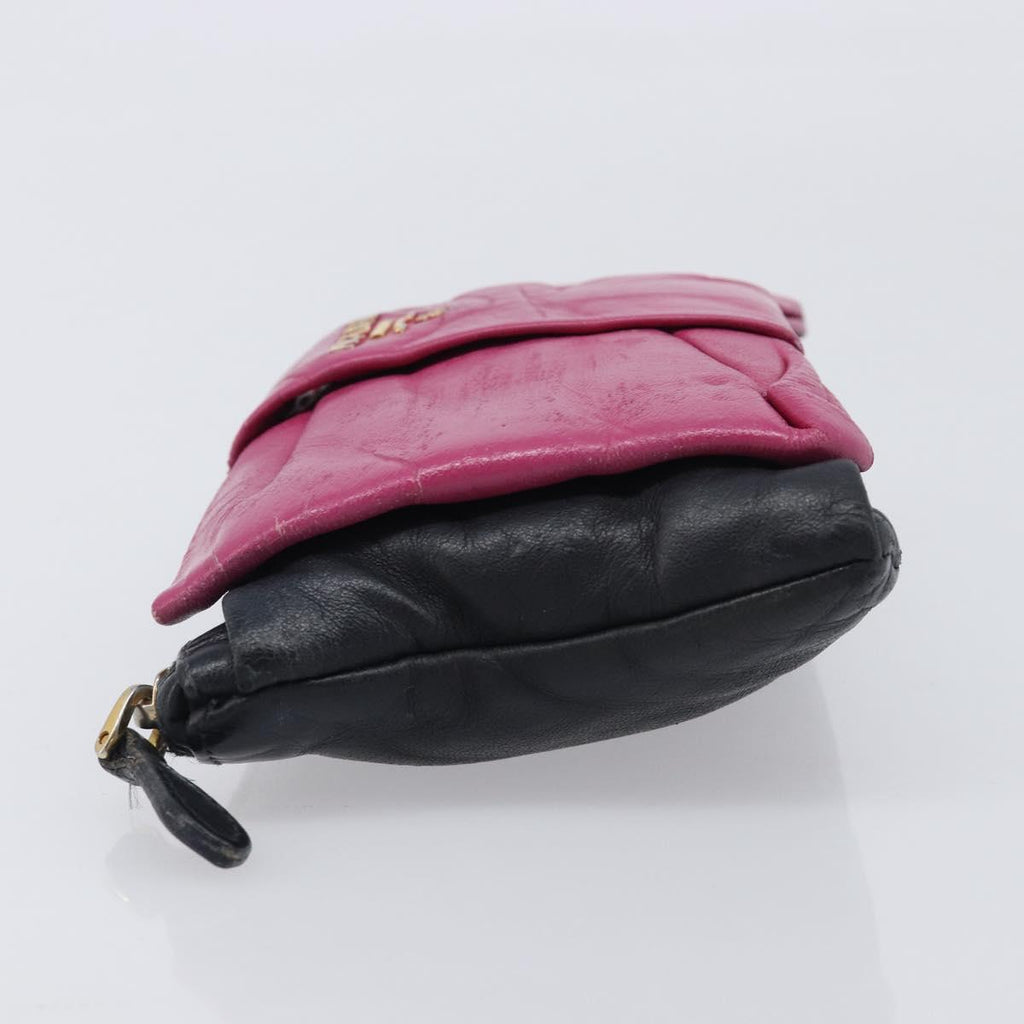PRADA Ribbon Pouch Leather Black Gold Auth 210226