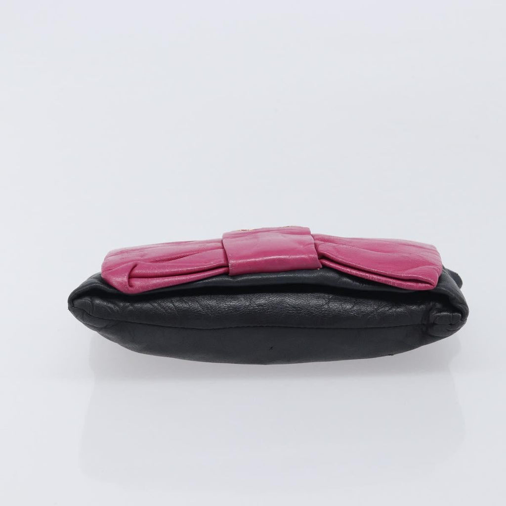 PRADA Ribbon Pouch Leather Black Gold Auth 210226