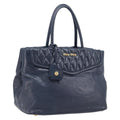 Miu Miu Hand Bag Vitellolux 2way Navy Gold Auth 210235A