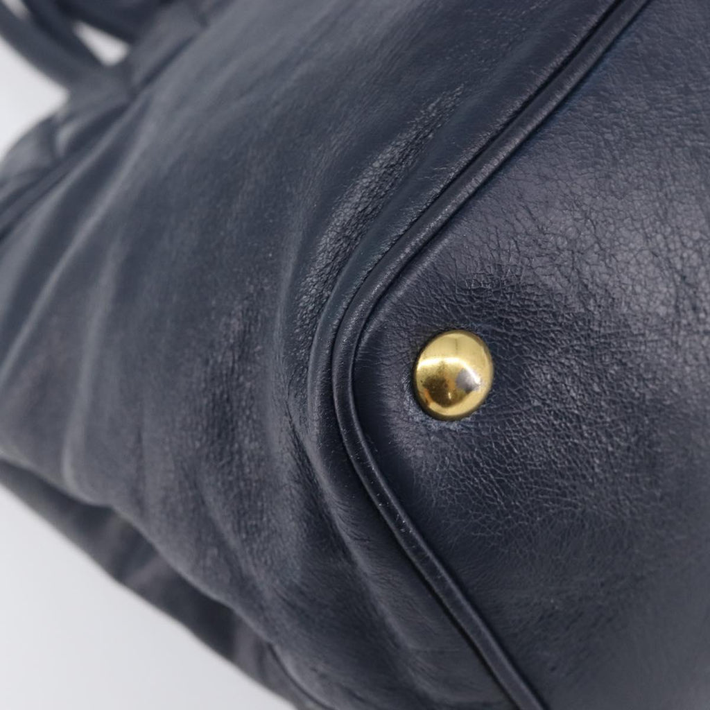 Miu Miu Hand Bag Vitellolux 2way Navy Gold Auth 210235A