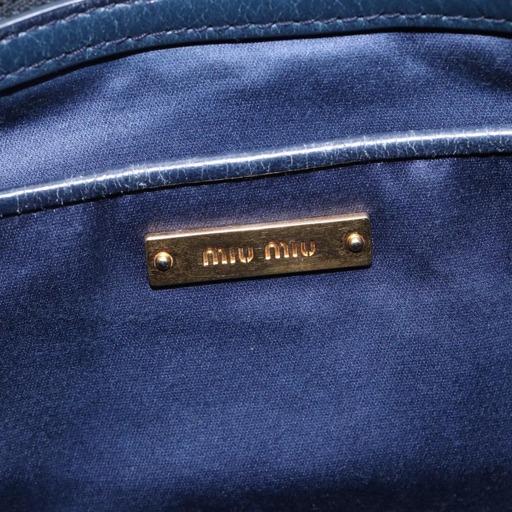 Miu Miu Hand Bag Vitellolux 2way Navy Gold Auth 210235A