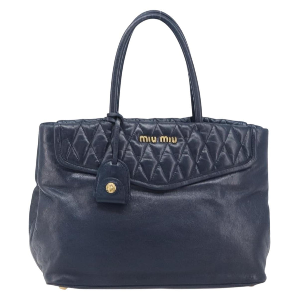 Miu Miu Hand Bag Vitellolux 2way Navy Gold Auth 210235A