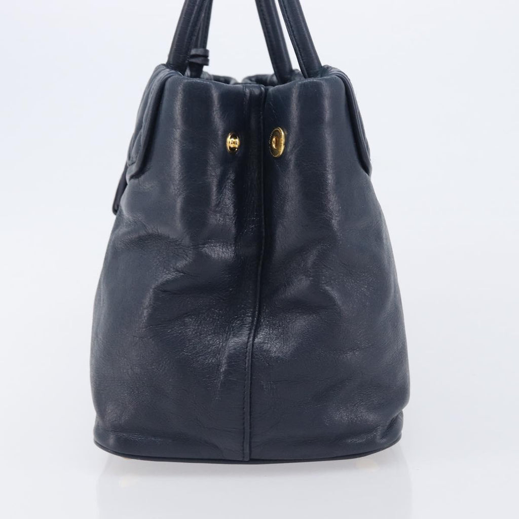 Miu Miu Hand Bag Vitellolux 2way Navy Gold Auth 210235A