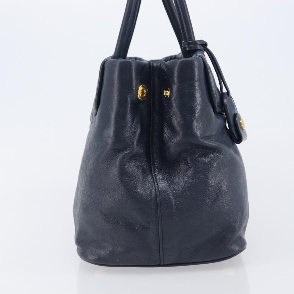 Miu Miu Hand Bag Vitellolux 2way Navy Gold Auth 210235A