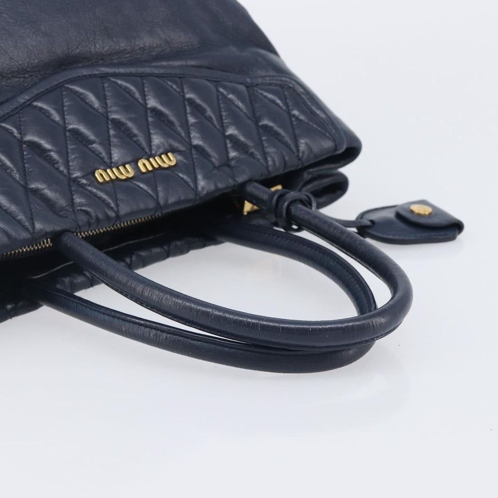Miu Miu Hand Bag Vitellolux 2way Navy Gold Auth 210235A