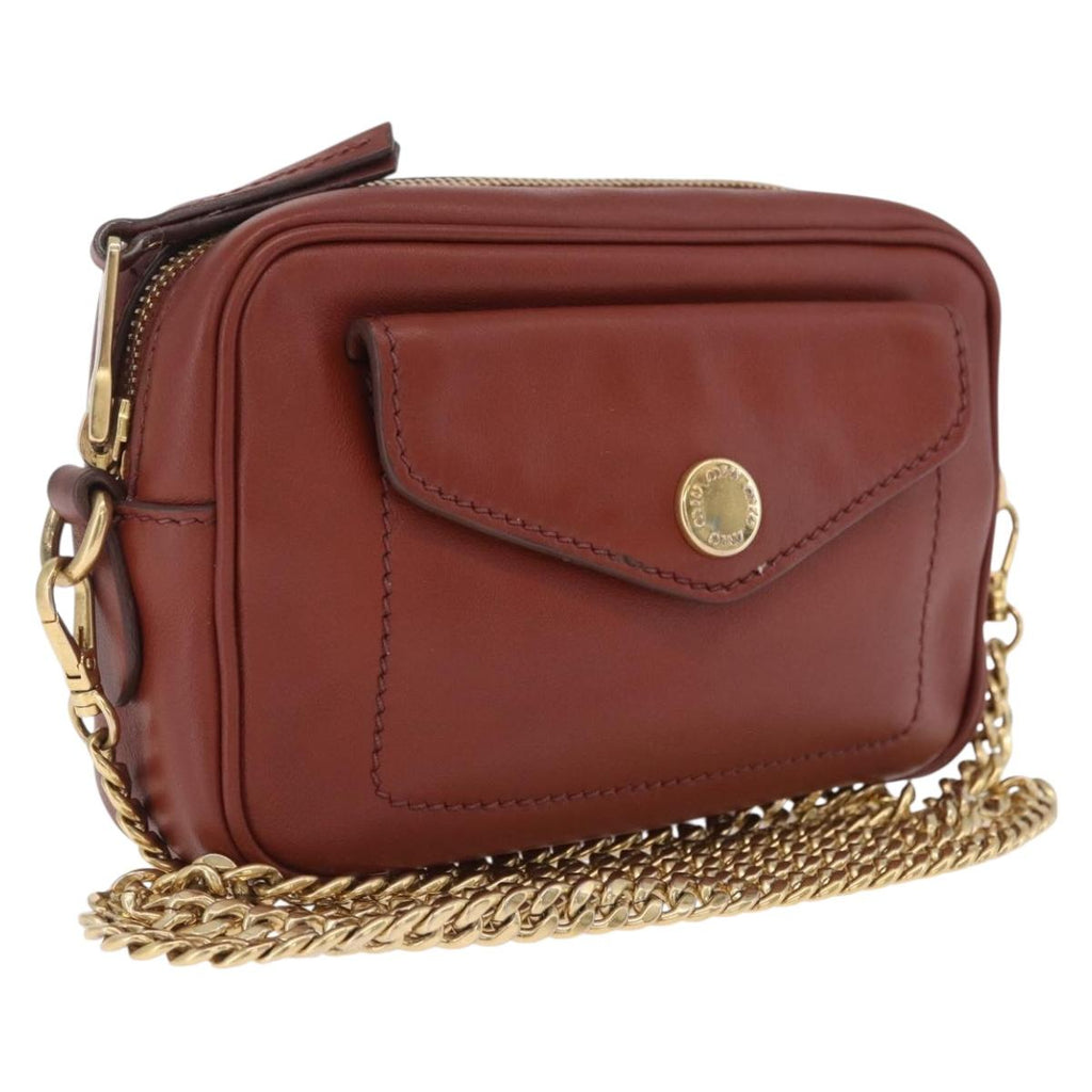 Miu Miu Chain Shoulder Bag Leather Brown Gold Auth 210262A
