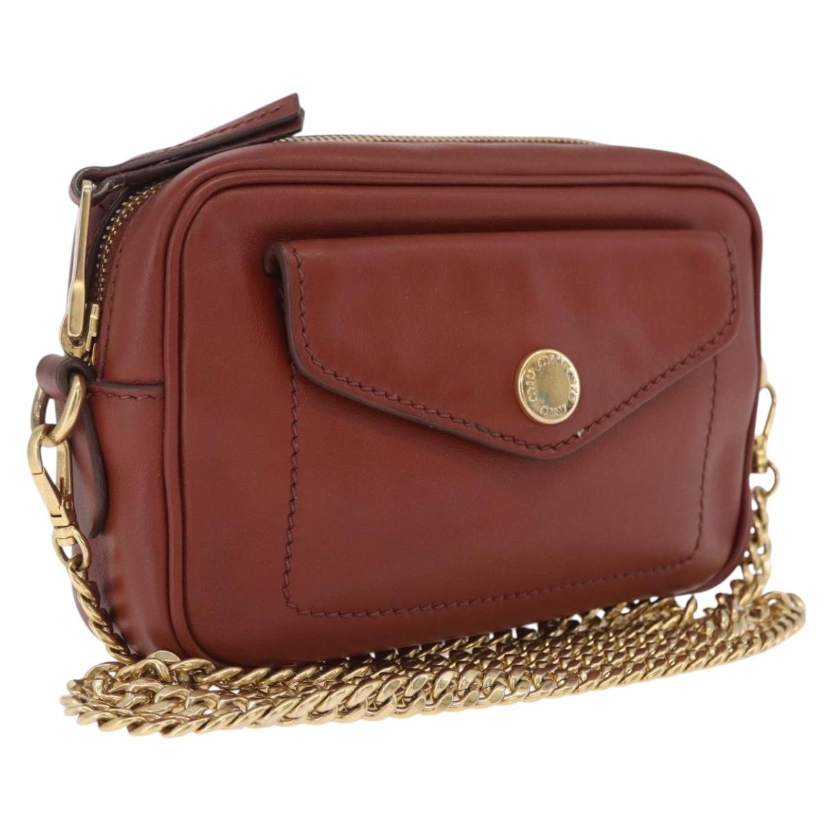 Miu Miu Chain Shoulder Bag Leather Brown Gold Auth 210262A