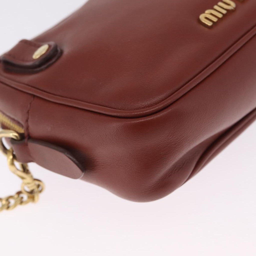 Miu Miu Chain Shoulder Bag Leather Brown Gold Auth 210262A