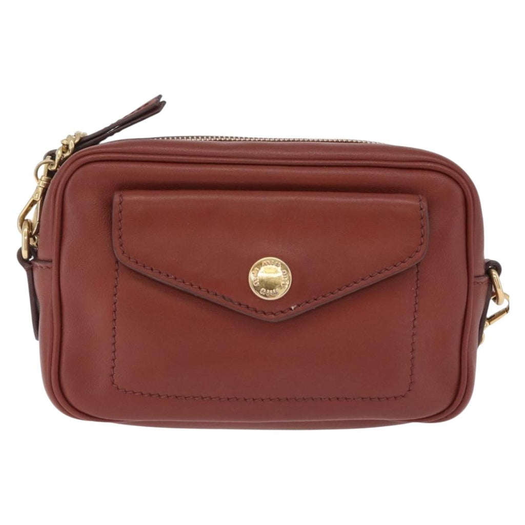 Miu Miu Chain Shoulder Bag Leather Brown Gold Auth 210262A