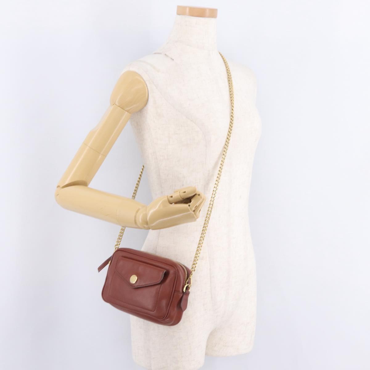 Miu Miu Chain Shoulder Bag Leather Brown Gold Auth 210262A
