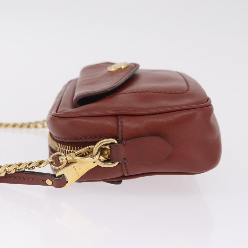 Miu Miu Chain Shoulder Bag Leather Brown Gold Auth 210262A