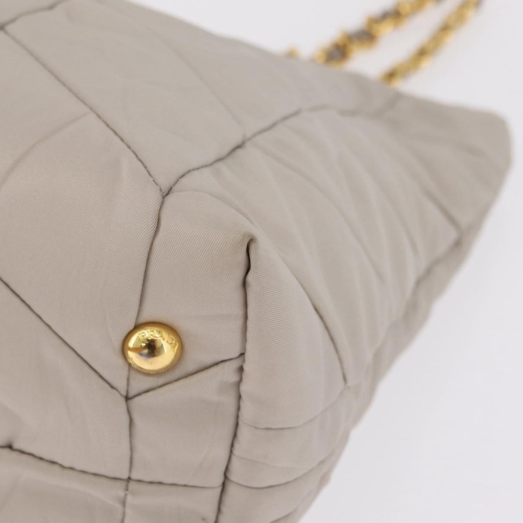 PRADA Chain Tote Bag Nylon Ivory Gold Auth 210277V