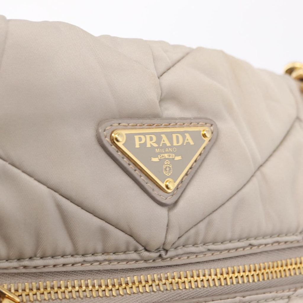 PRADA Chain Tote Bag Nylon Ivory Gold Auth 210277V