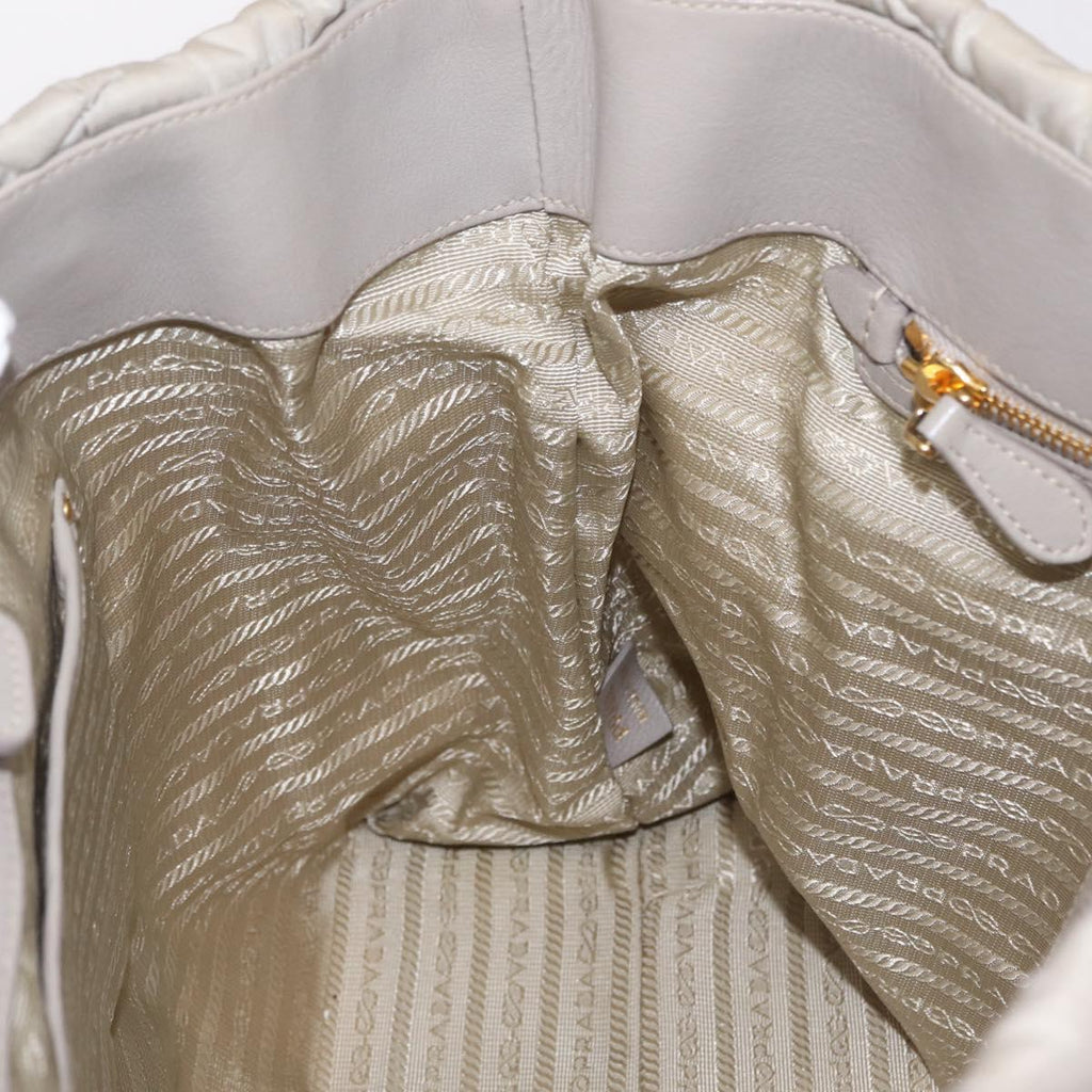 PRADA Chain Tote Bag Nylon Ivory Gold Auth 210277V