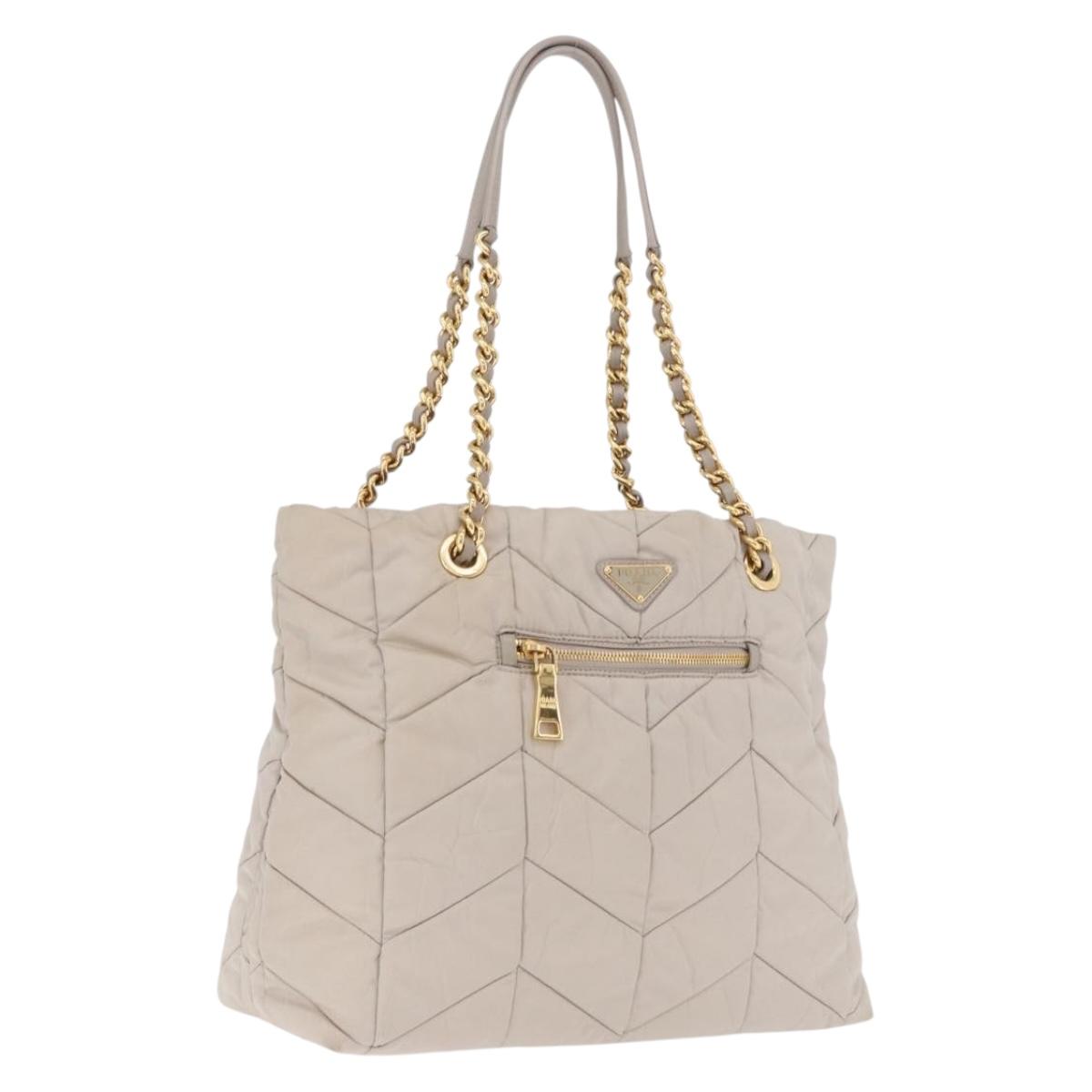 PRADA Chain Tote Bag Nylon Ivory Gold Auth 210277V
