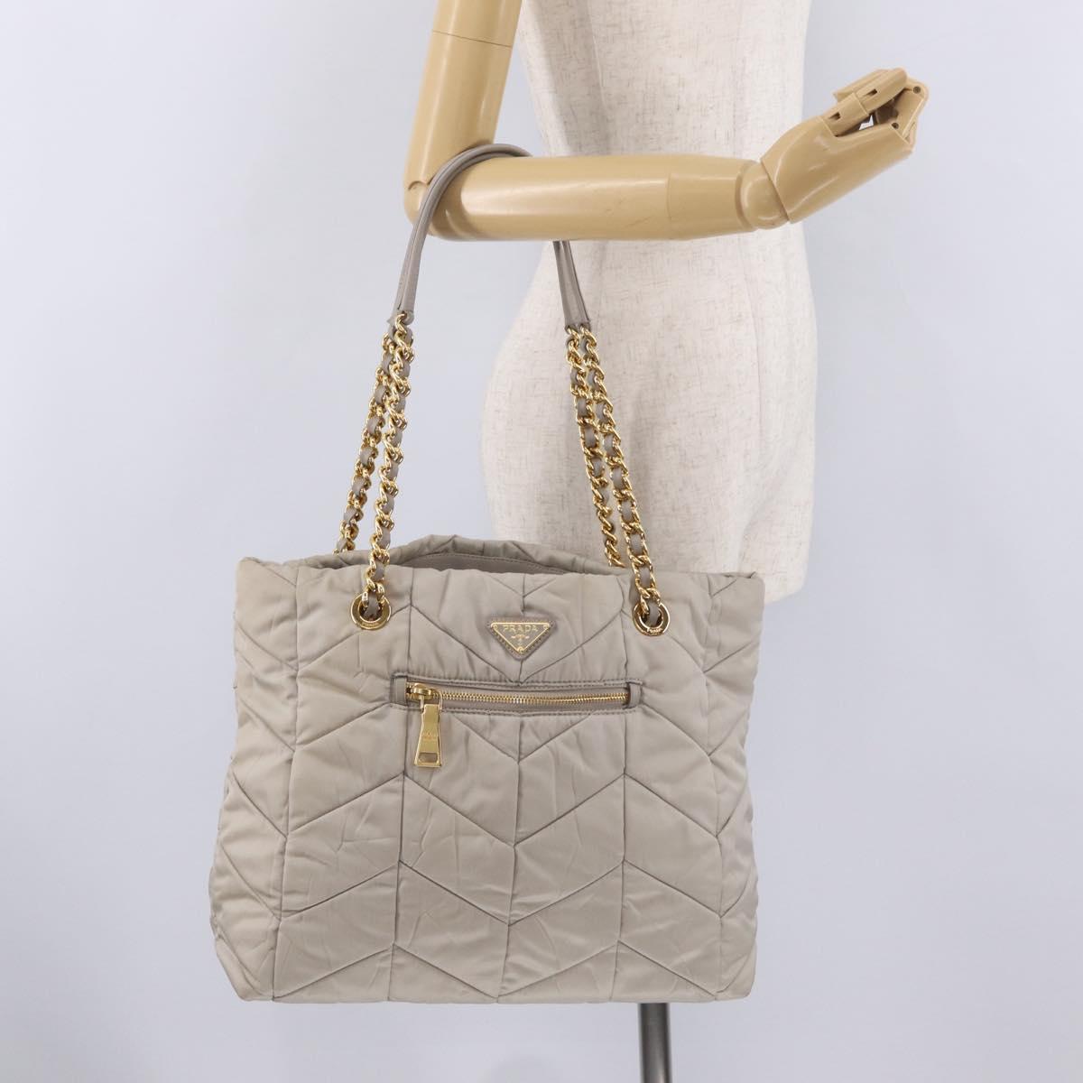 PRADA Chain Tote Bag Nylon Ivory Gold Auth 210277V