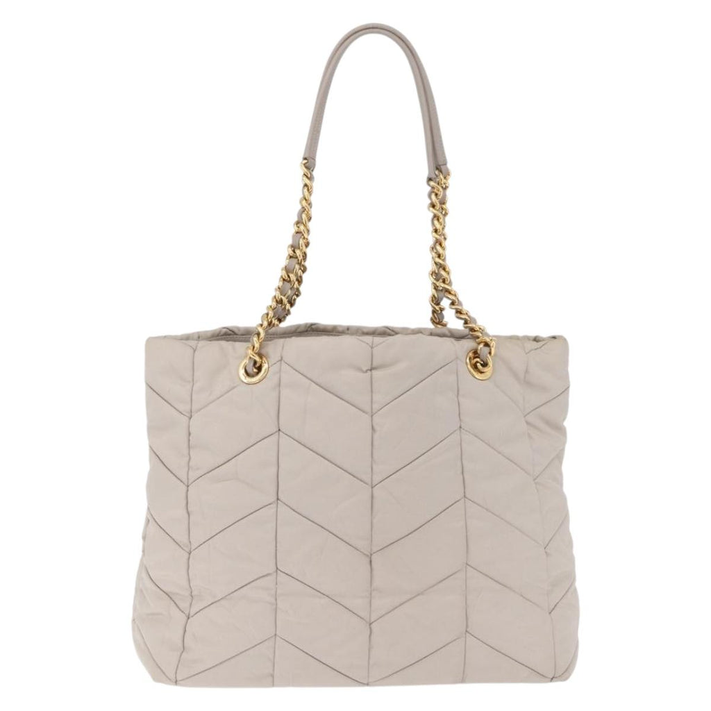 PRADA Chain Tote Bag Nylon Ivory Gold Auth 210277V