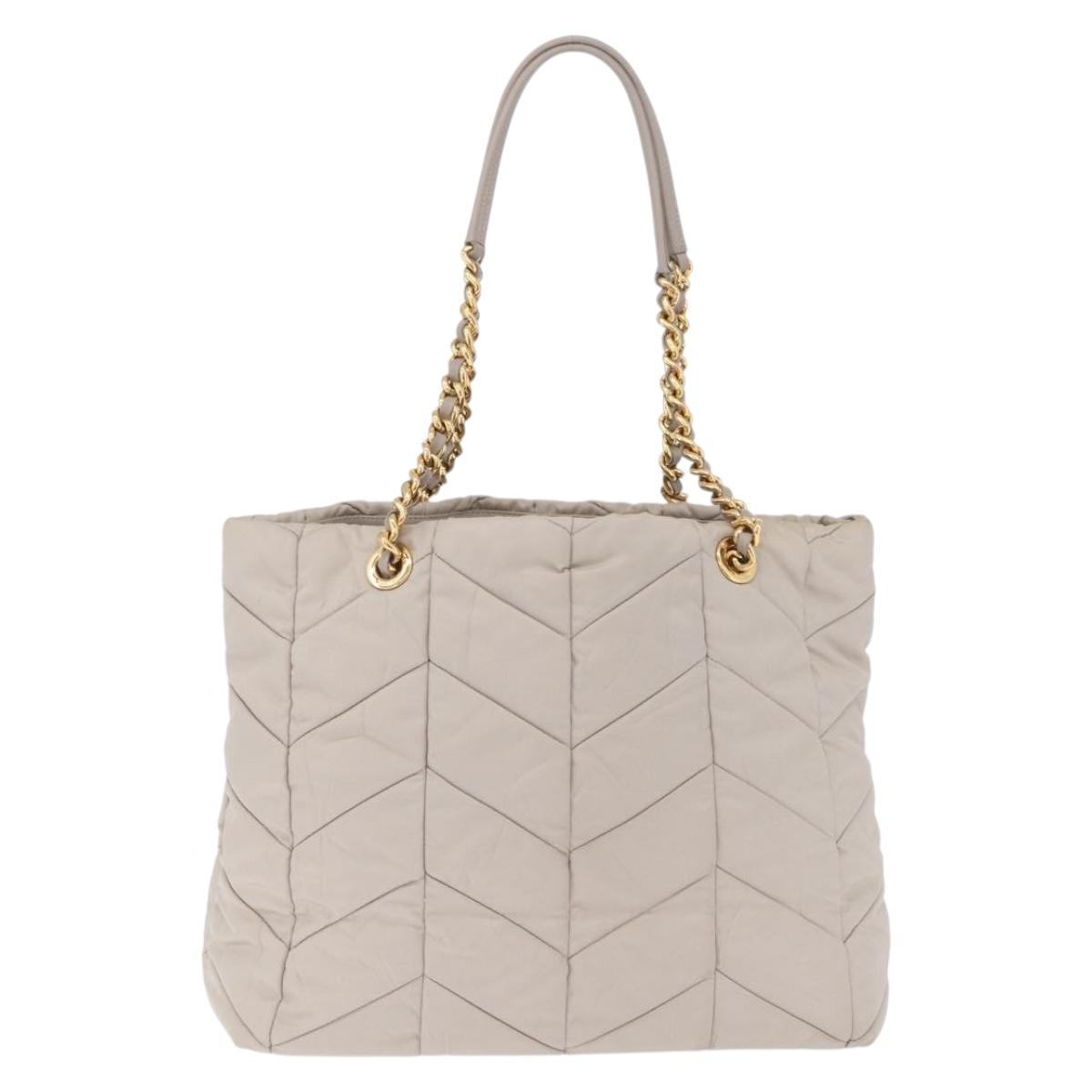 PRADA Chain Tote Bag Nylon Ivory Gold Auth 210277V