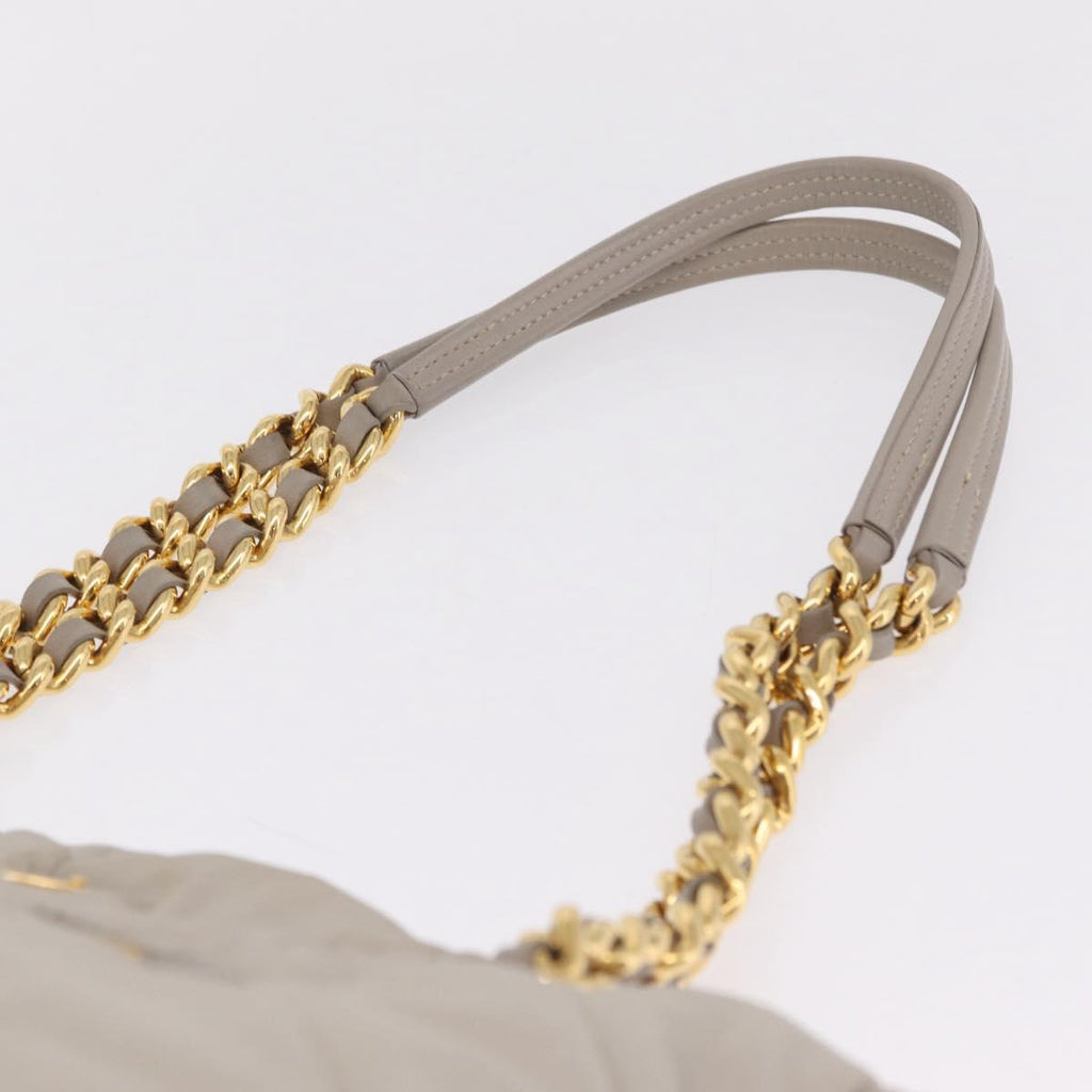 PRADA Chain Tote Bag Nylon Ivory Gold Auth 210277V