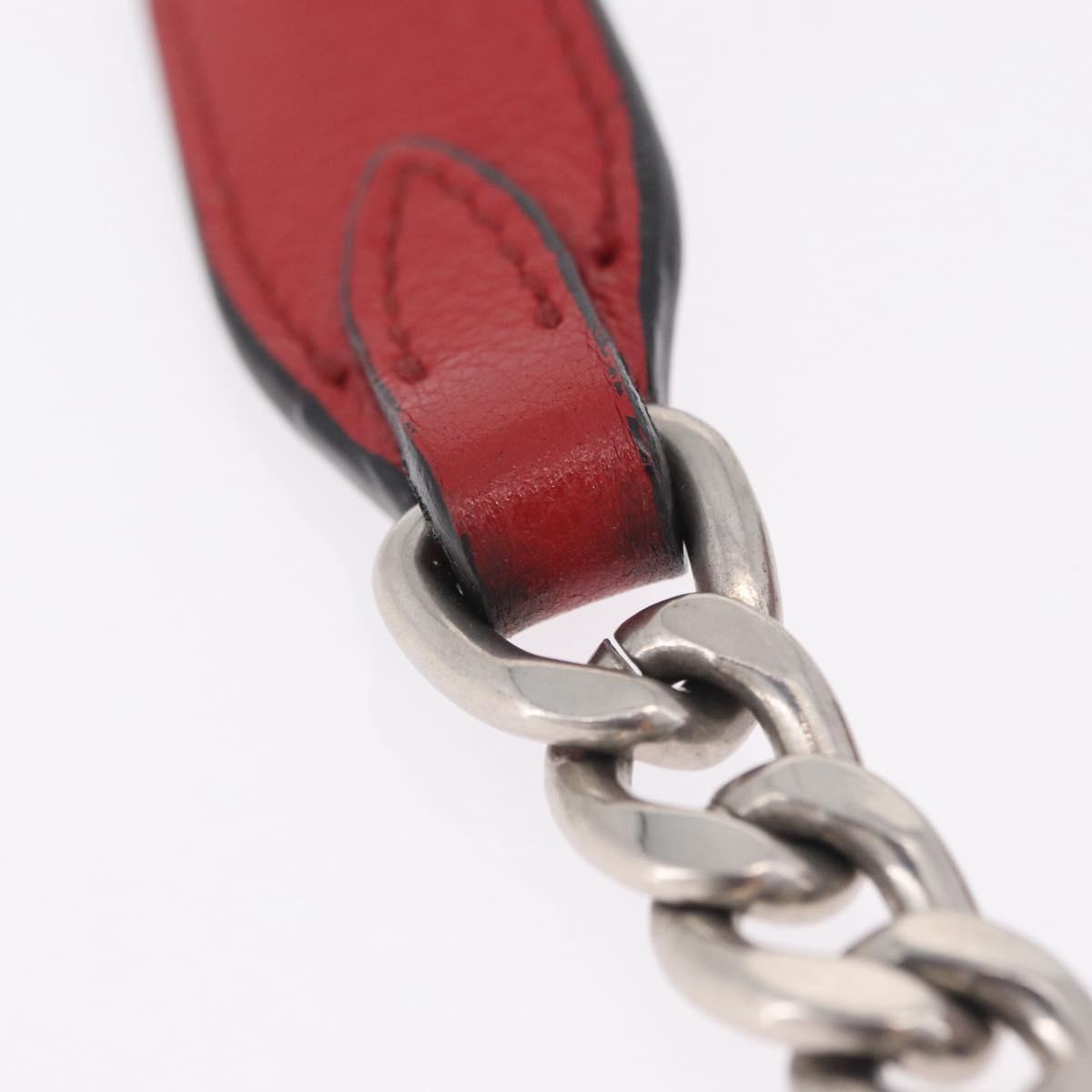 PRADA Chain Shoulder Bag Leather Red Silver Auth 210281V