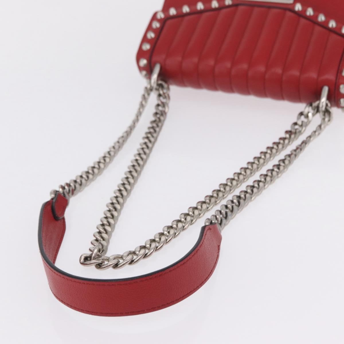 PRADA Chain Shoulder Bag Leather Red Silver Auth 210281V