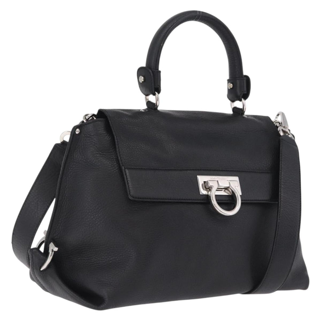 Salvatore Ferragamo Sofia Gancini Bag Leather 2way Black Silver Auth 210322V