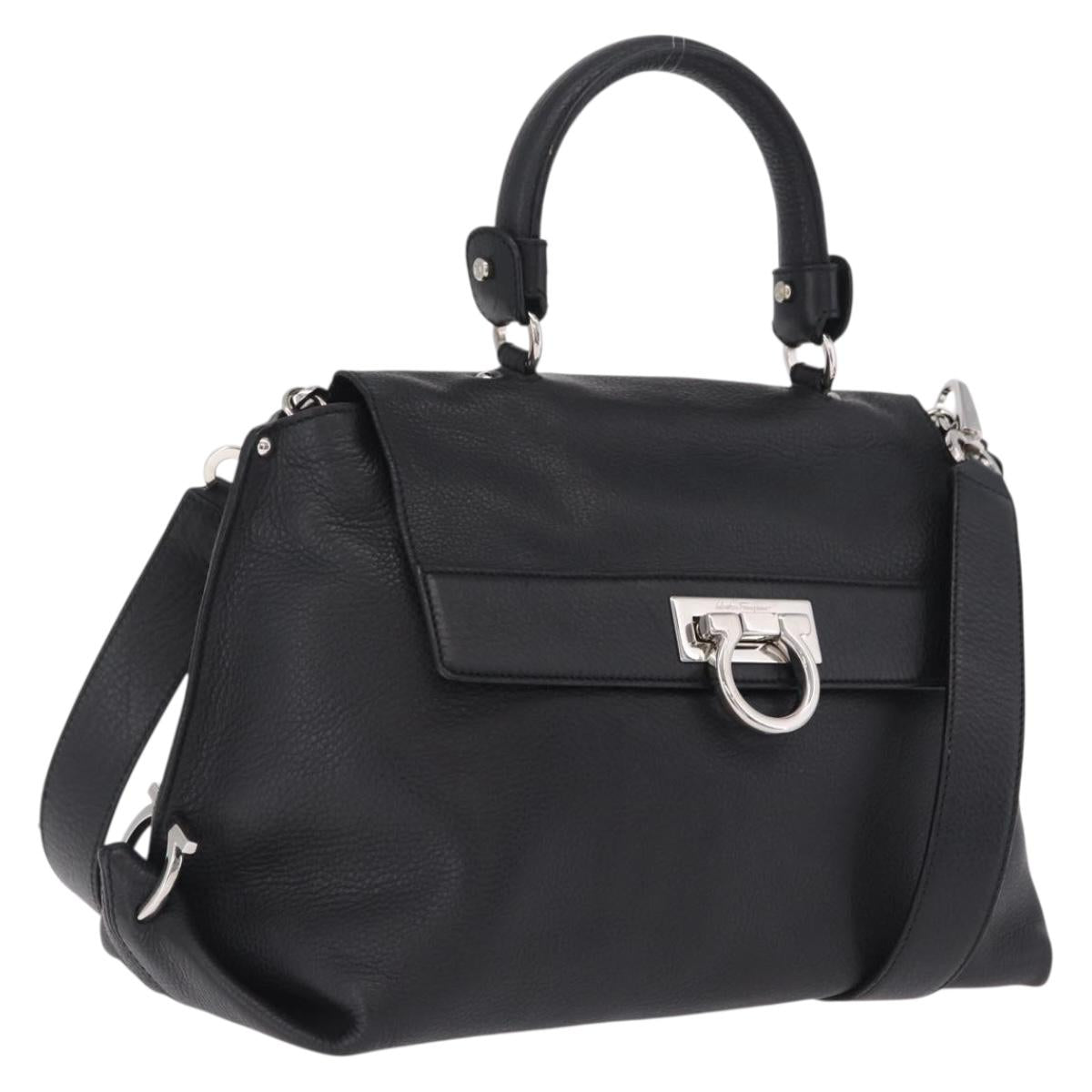 Salvatore Ferragamo Sofia Gancini Bag Leather 2way Black Silver Auth 210322V