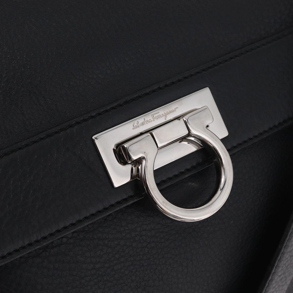 Salvatore Ferragamo Sofia Gancini Bag Leather 2way Black Silver Auth 210322V