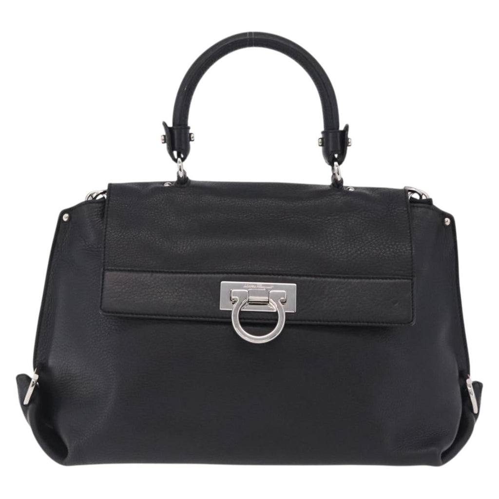 Salvatore Ferragamo Sofia Gancini Bag Leather 2way Black Silver Auth 210322V