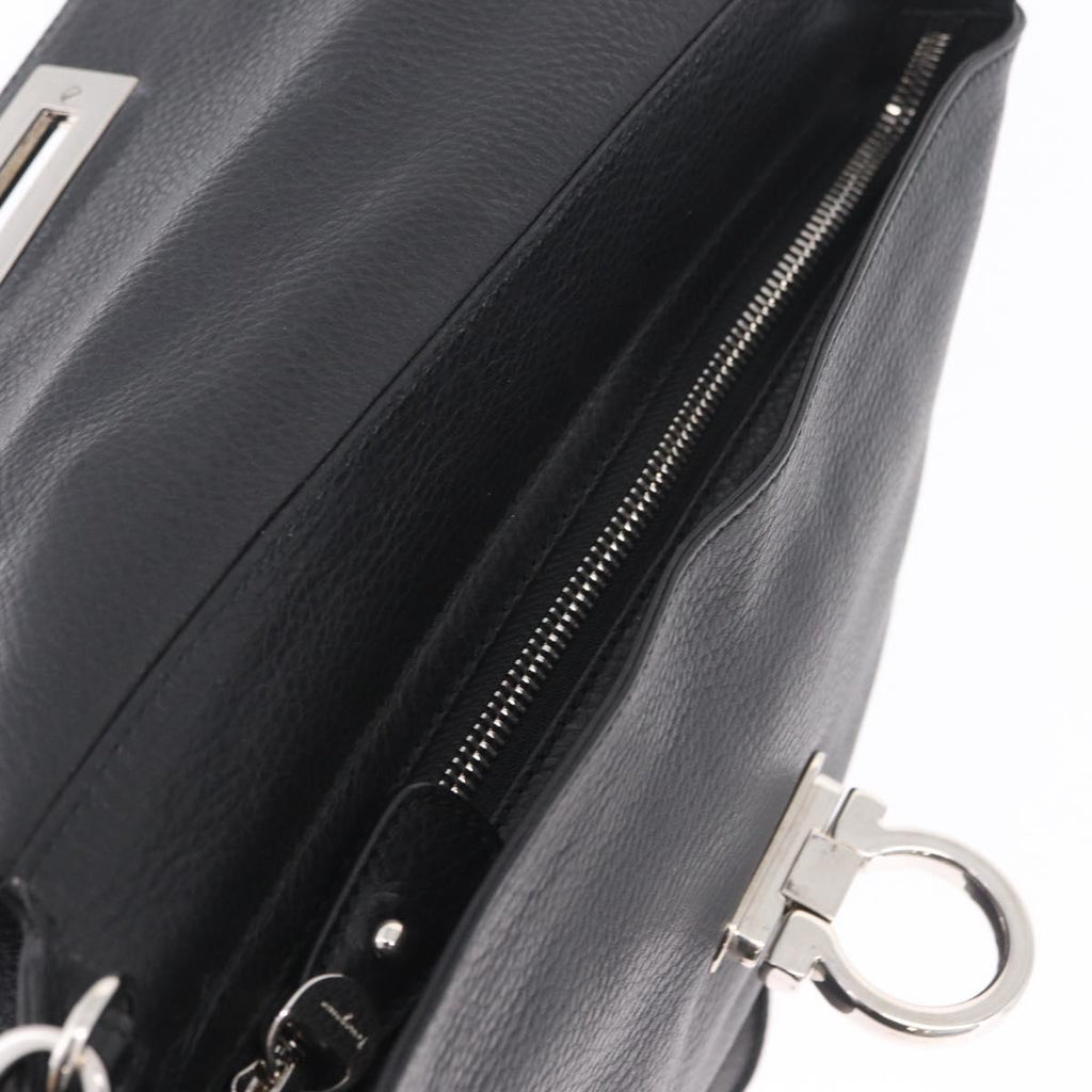 Salvatore Ferragamo Sofia Gancini Bag Leather 2way Black Silver Auth 210322V