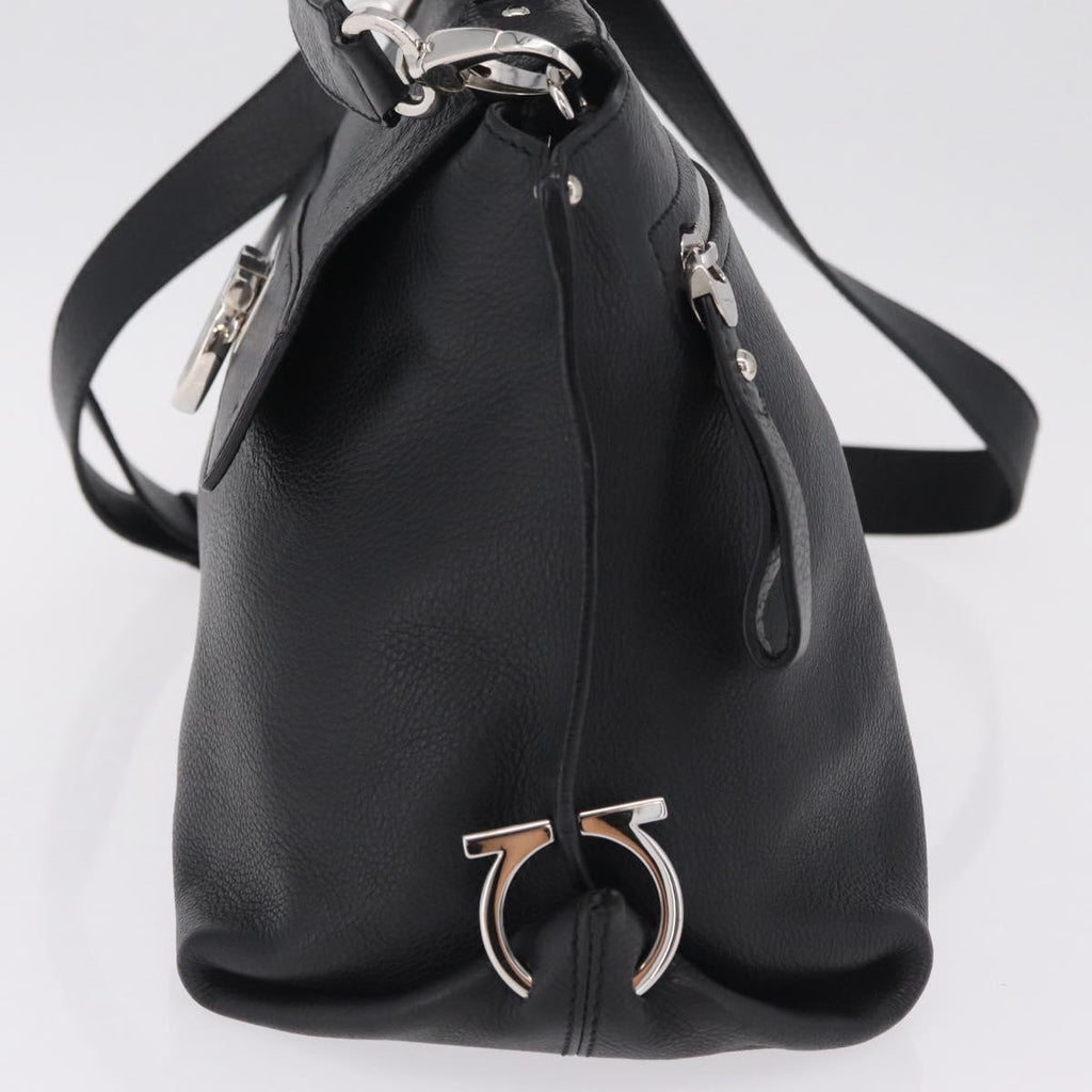 Salvatore Ferragamo Sofia Gancini Bag Leather 2way Black Silver Auth 210322V