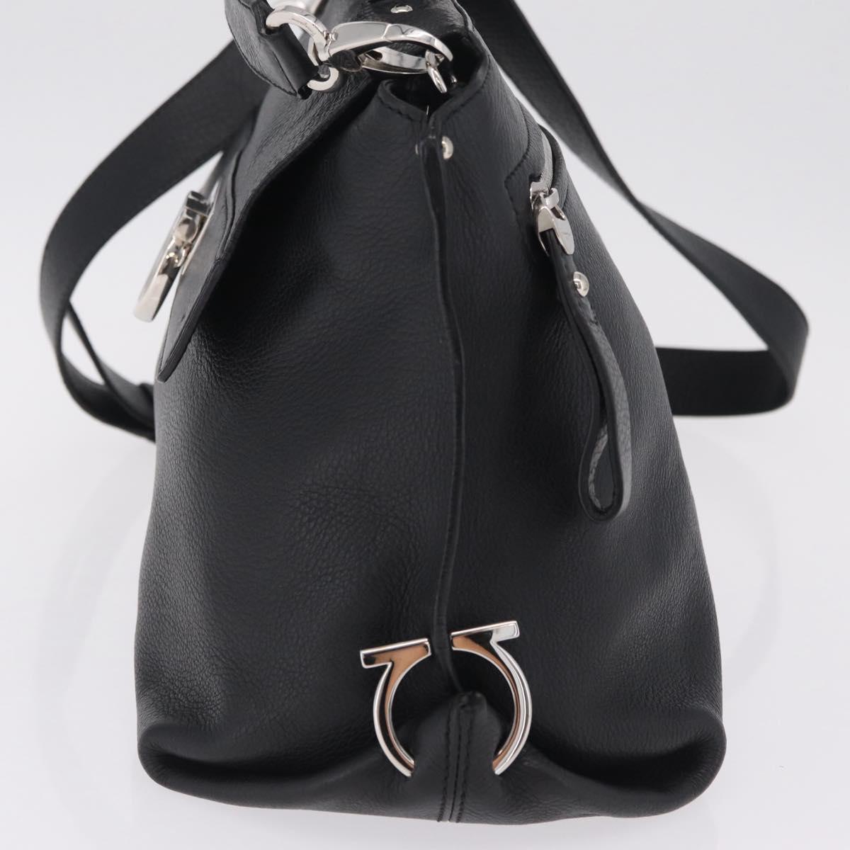 Salvatore Ferragamo Sofia Gancini Bag Leather 2way Black Silver Auth 210322V