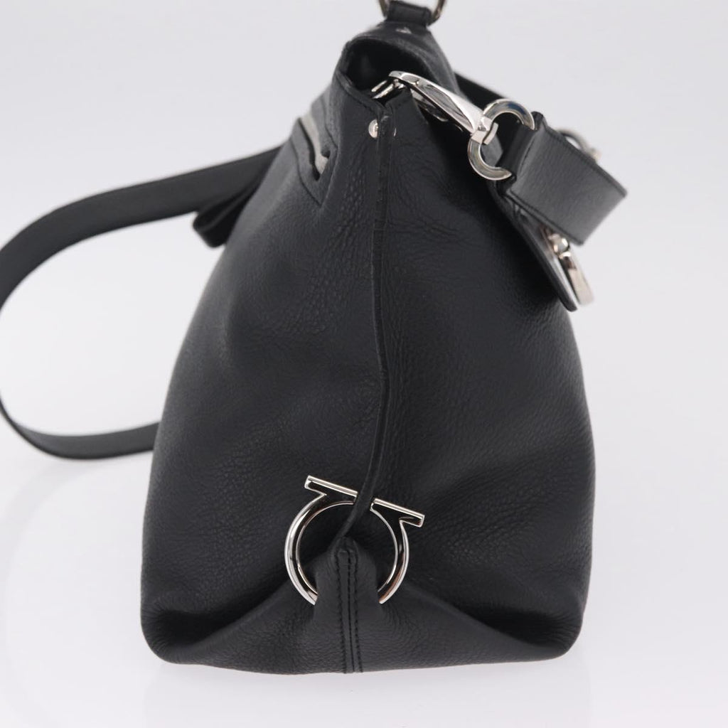 Salvatore Ferragamo Sofia Gancini Bag Leather 2way Black Silver Auth 210322V