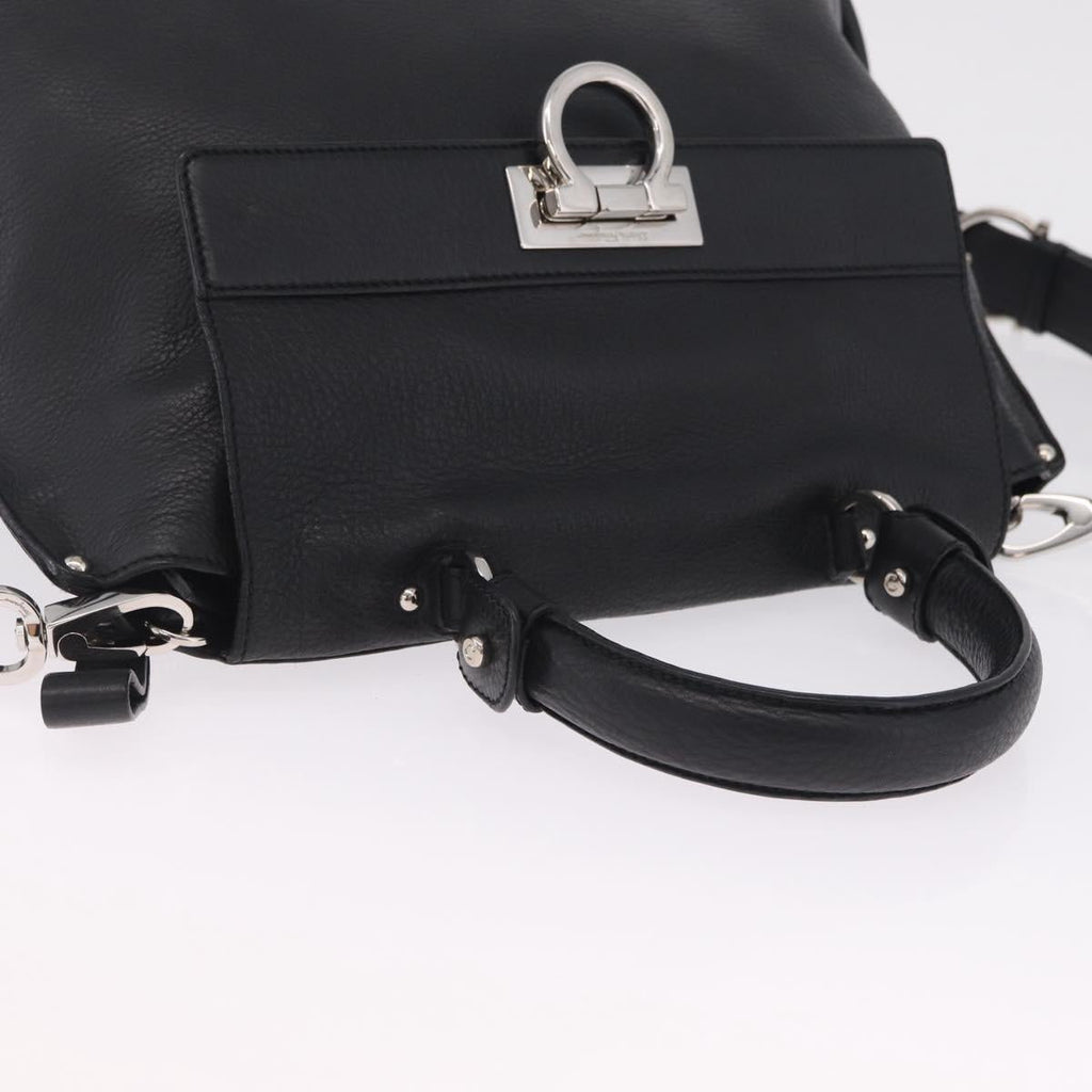 Salvatore Ferragamo Sofia Gancini Bag Leather 2way Black Silver Auth 210322V
