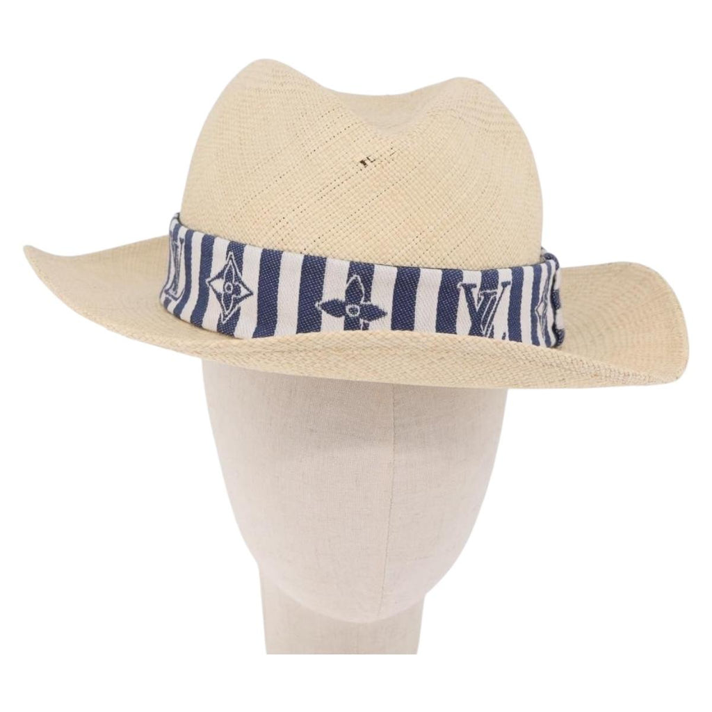 LOUIS VUITTON Chapeau Paille Graphical Cut Hat Straw 24.4"" Beige Auth 210427M
