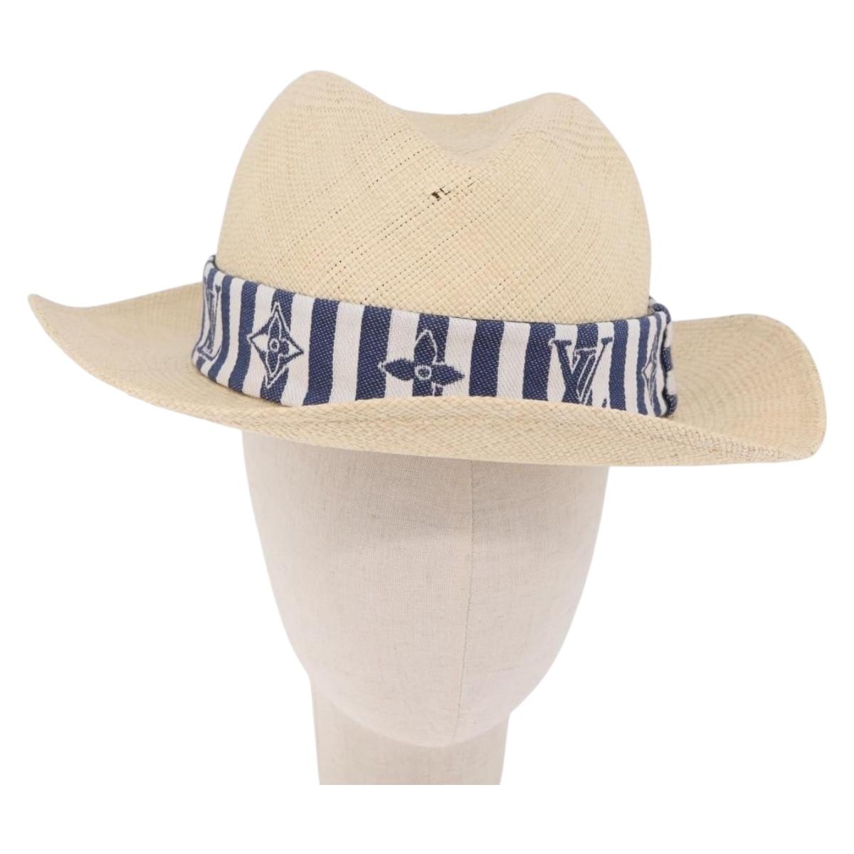 LOUIS VUITTON Chapeau Paille Graphical Cut Hat Straw 24.4"" Beige Auth 210427M