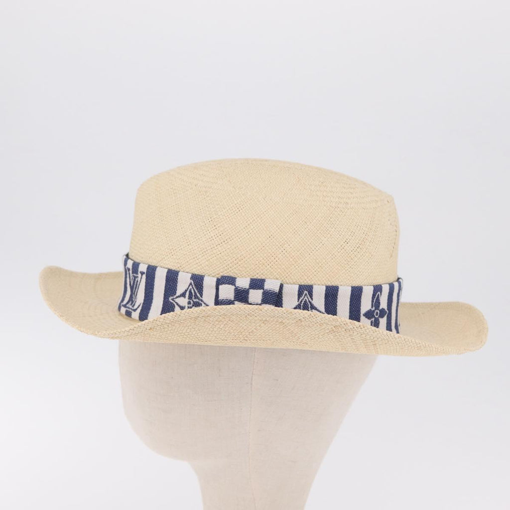 LOUIS VUITTON Chapeau Paille Graphical Cut Hat Straw 24.4"" Beige Auth 210427M