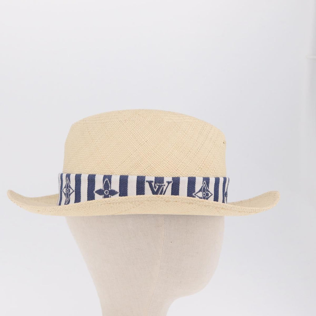 LOUIS VUITTON Chapeau Paille Graphical Cut Hat Straw 24.4"" Beige Auth 210427M