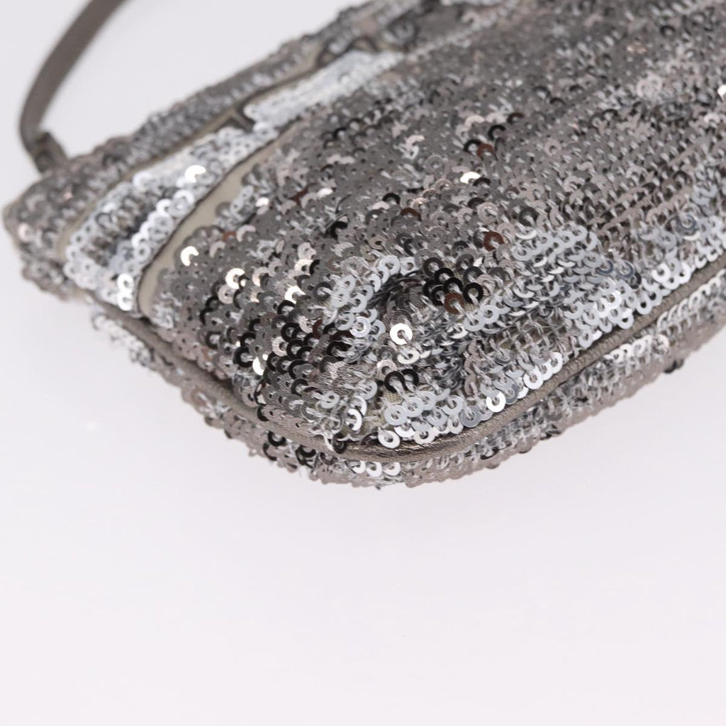 Salvatore Ferragamo Mini Pouch Sequin Silver Auth 210533A