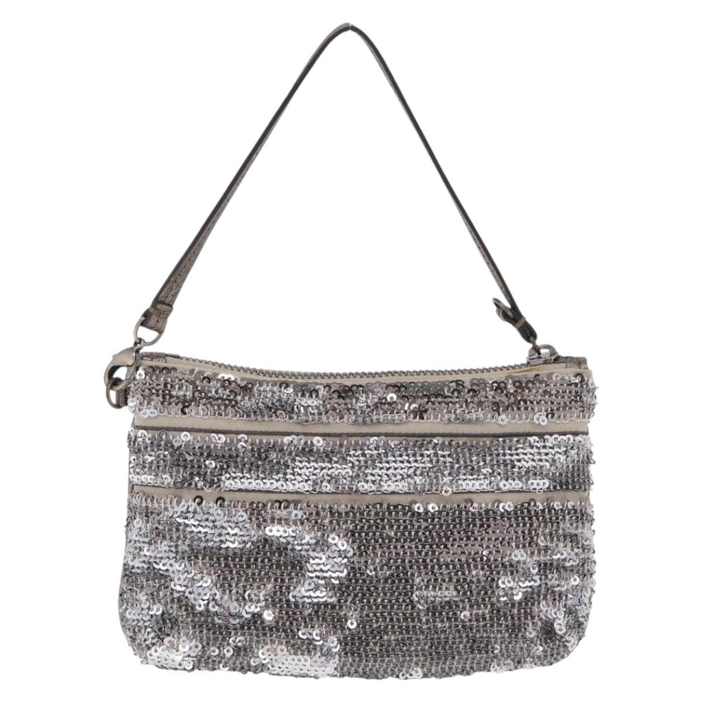 Salvatore Ferragamo Mini Pouch Sequin Silver Auth 210533A