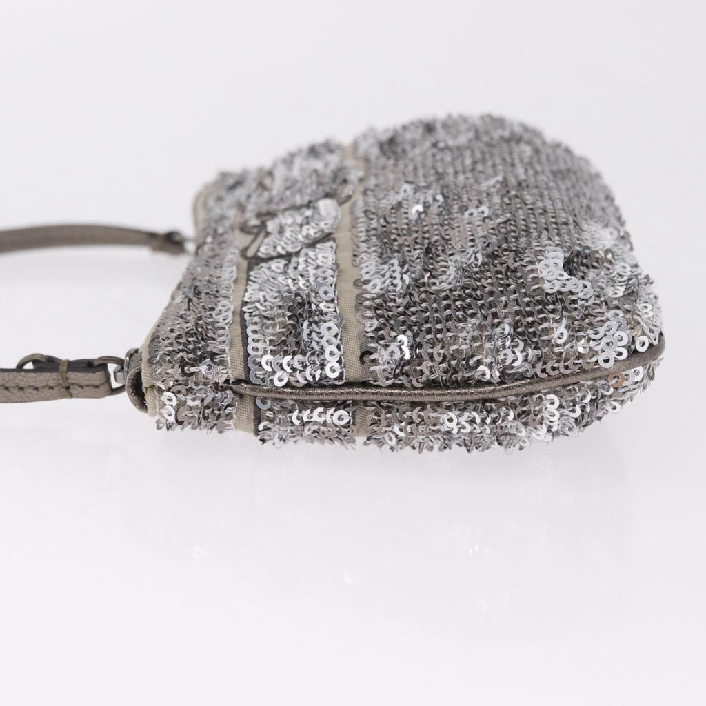 Salvatore Ferragamo Mini Pouch Sequin Silver Auth 210533A