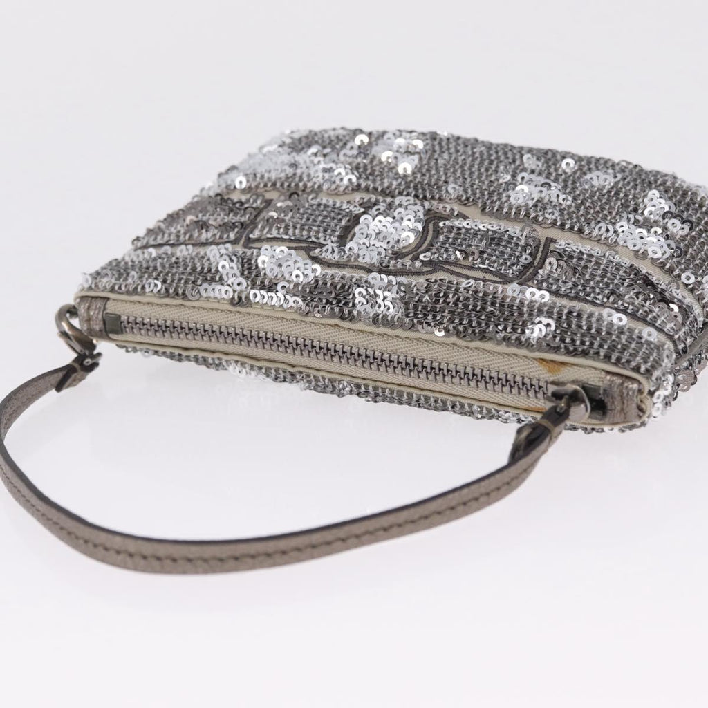 Salvatore Ferragamo Mini Pouch Sequin Silver Auth 210533A