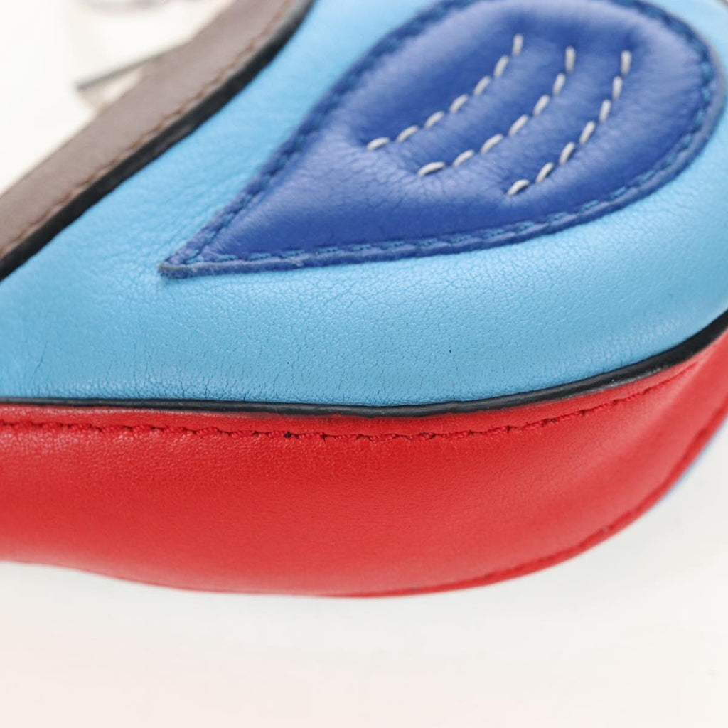 LOEWE Coin Purse Leather Light Blue Silver Auth 210536V