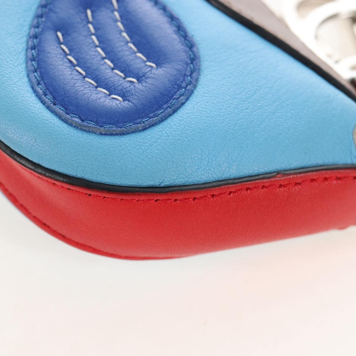 LOEWE Coin Purse Leather Light Blue Silver Auth 210536V