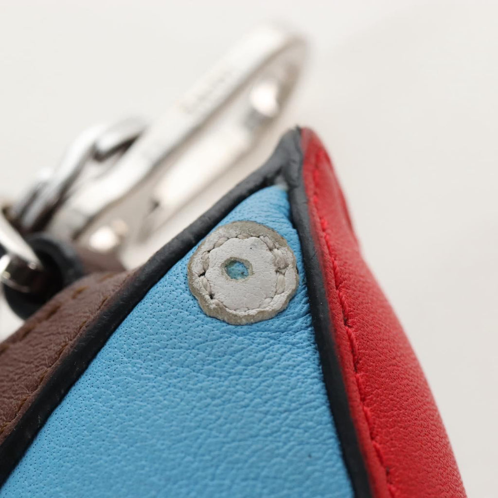 LOEWE Coin Purse Leather Light Blue Silver Auth 210536V