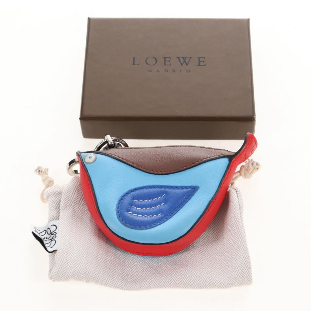 LOEWE Coin Purse Leather Light Blue Silver Auth 210536V