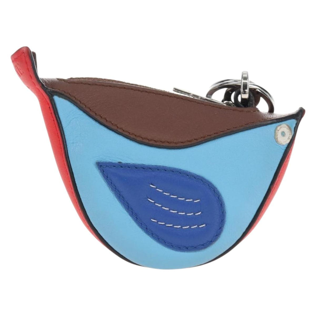 LOEWE Coin Purse Leather Light Blue Silver Auth 210536V
